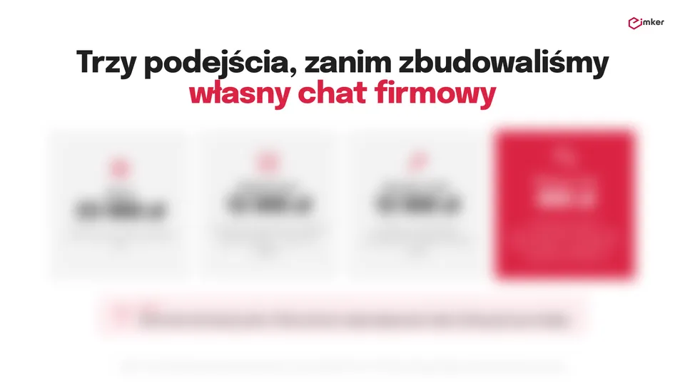 Slajd: Trzy podejścia, zanim zbudowaliśmy własny chat firmowy. Treść zakryta.