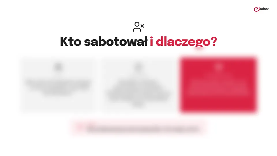 Slajd: Kto sabotował i dlaczego? Treść zakryta.